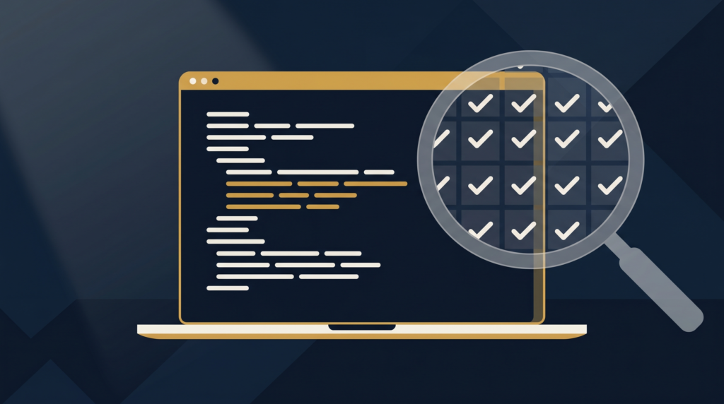 Vibe coding security checklist illustration showing AI generated code review and vulnerability detection for web application security